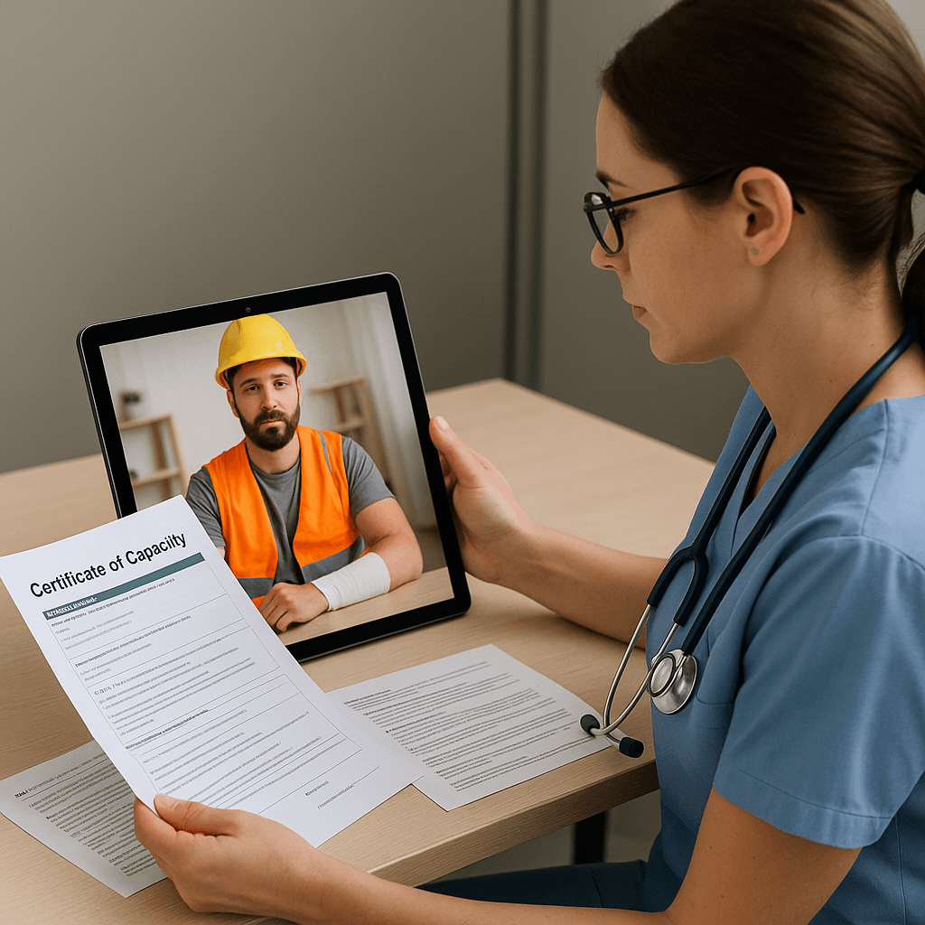 Clinician conducting a telehealth video consultation with a patient