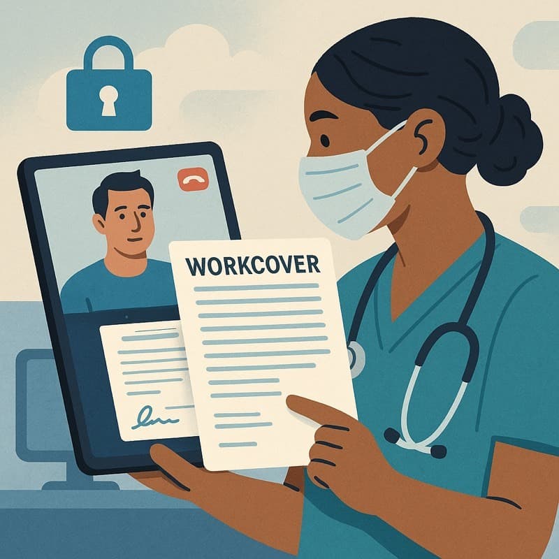 Healthcare professional on a secure telehealth video call