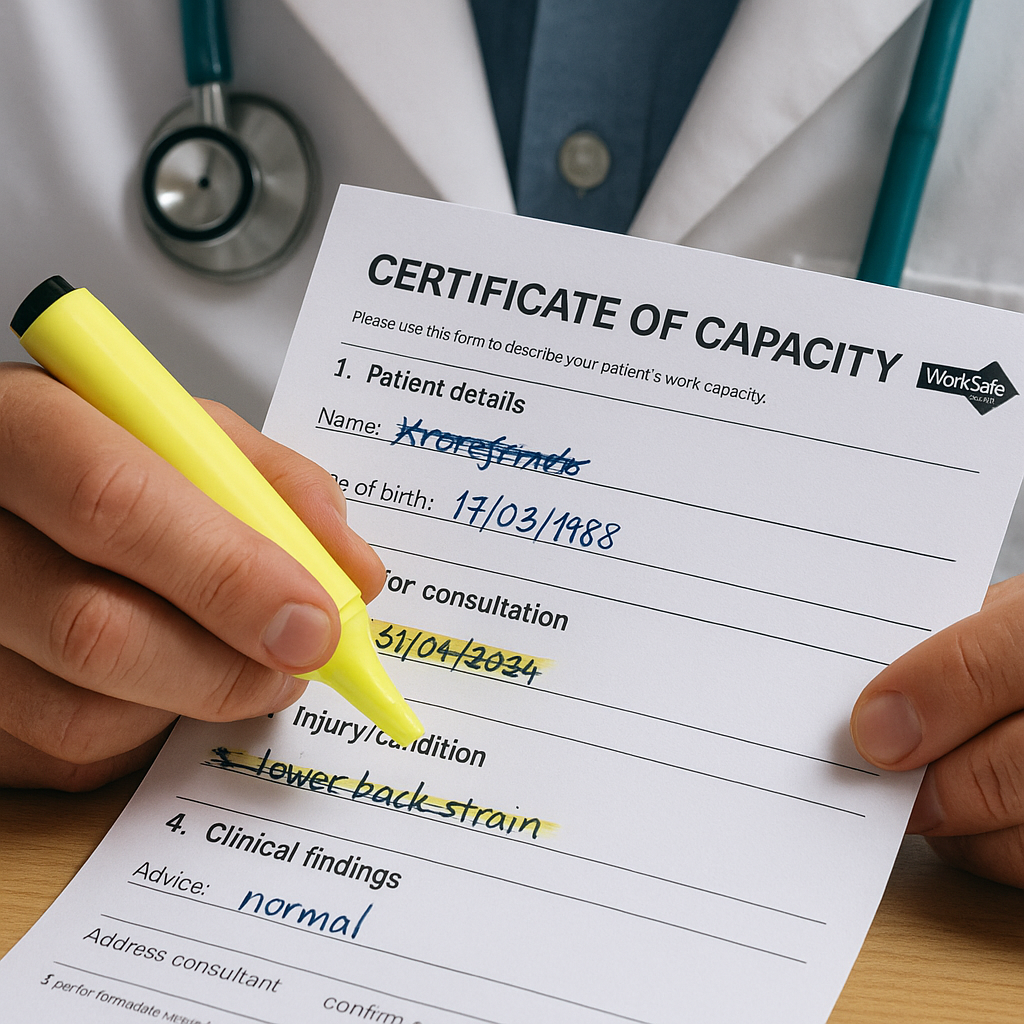 Close-up of a medical professional reviewing a Cer